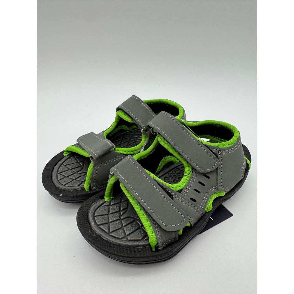 Boys Sandals US 9/10 Gray Green Sport Adjustable Strap Lightweight